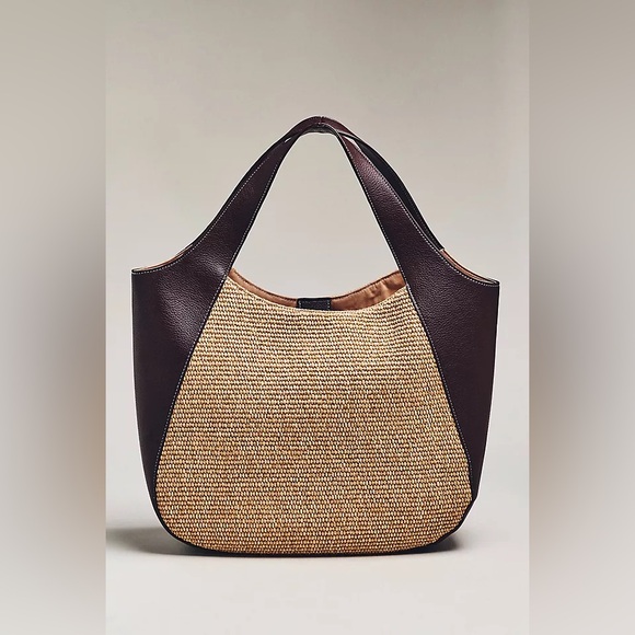 Anthropologie Handbags - NWOT new Anthropologie Sonia raffia slouchy tote bag brown tan faux Leather